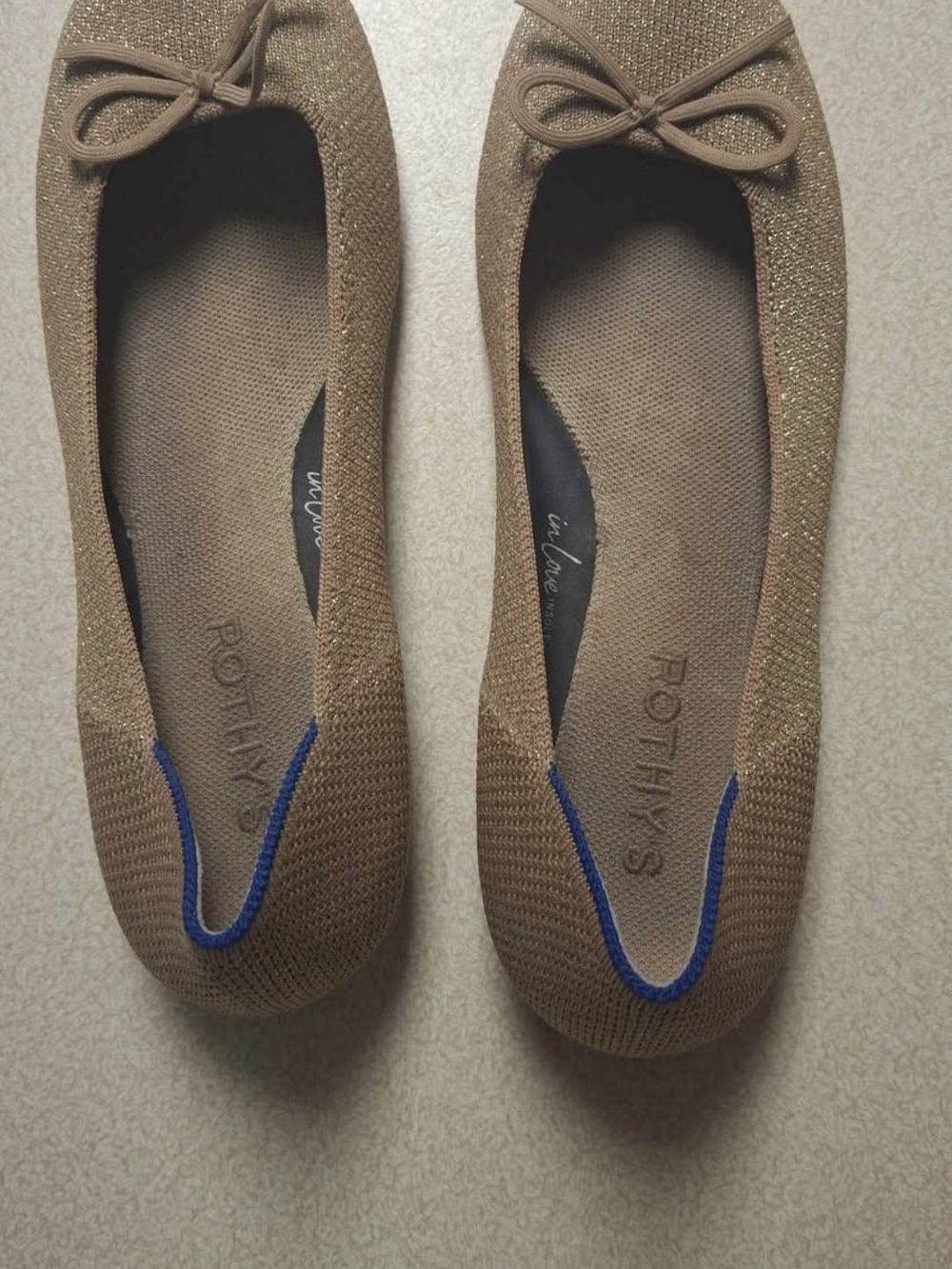 Rothy's Brown Knit Ballet Flats with Blue Accent Trim Size 8